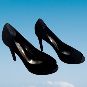 Coach Women's Selma Platform Suede High Heel Open Toe Black High SZ 11B